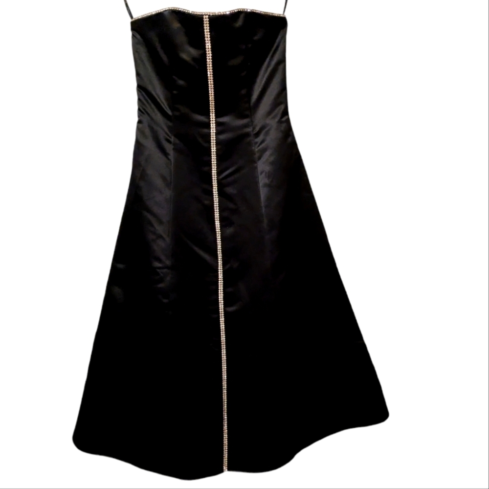 Jessica McClintock Black Prom Dress Vintage 80s Formal Gown Rhinestones Satin 4 - Picture 3 of 15